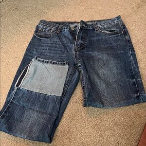 POL Navy Blue Patchwork Denim Shorts